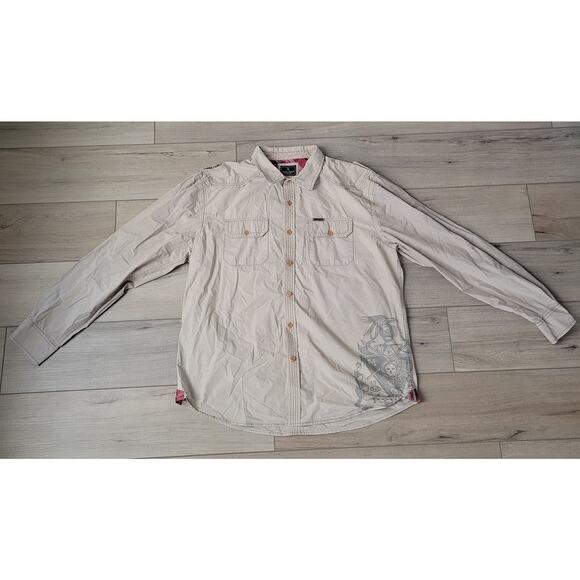Marc Ecko Cut and Sew Vintage Beige Long Sleeve Button Up Shirt Men Sz XXL - Picture 10 of 16